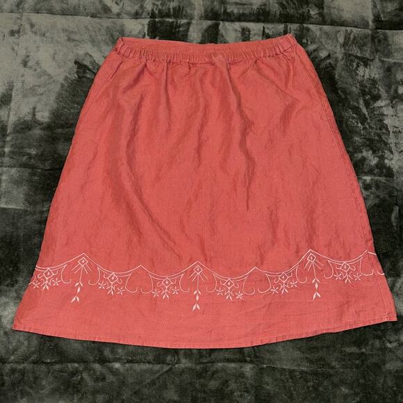 Of The Earth Hemp A-Line Skirt Women's Medium Orange Embroidered Elastic Waist - Picture 2 of 6